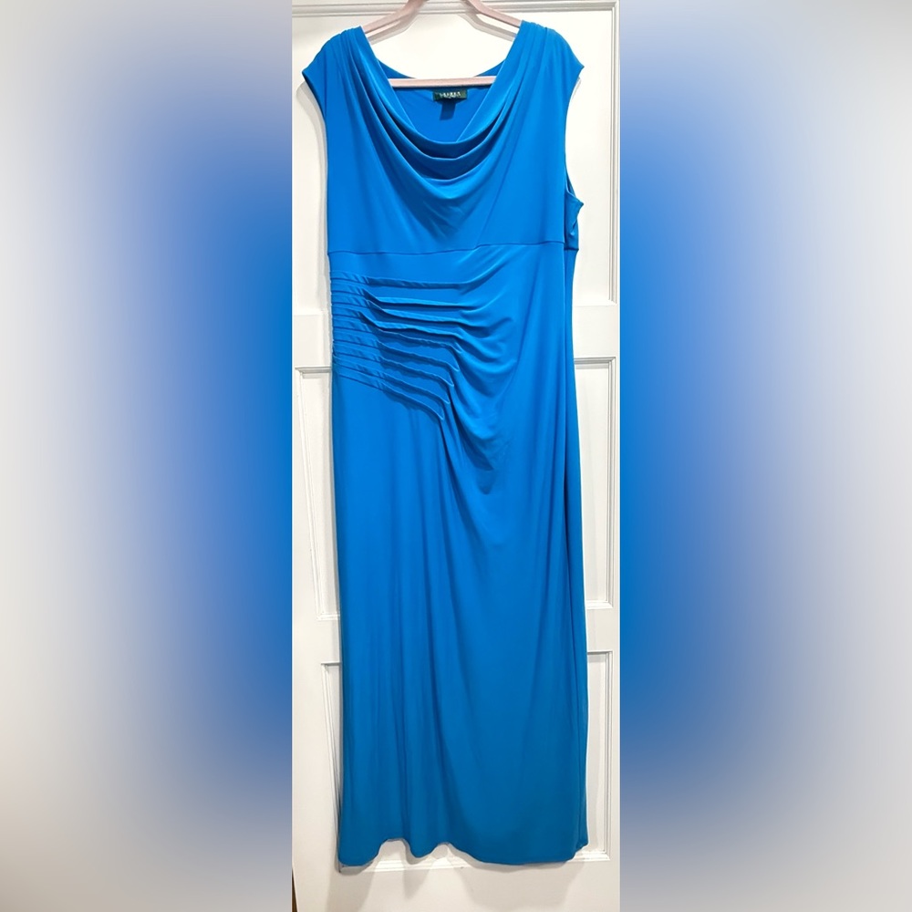 Ralph Lauren Blue Floor Length Jersey Gown with Cap Sleeves 18W